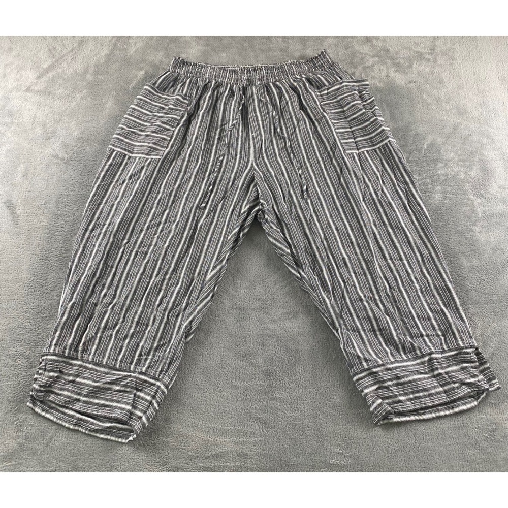 Westbound Woman 3X Striped Cropped Wide Leg Pants Smocked Waist Black White